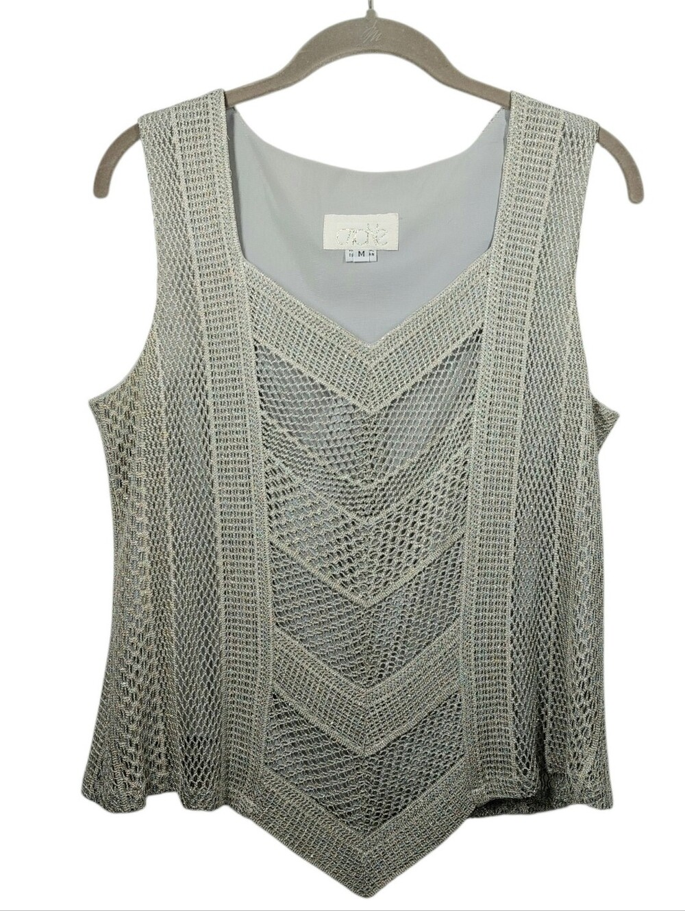 Vintage Cache Sleeveless Crochet Top Size M Metallic Vneck Lined
